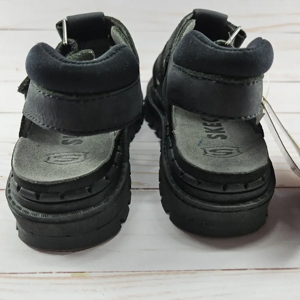 Skechers Youth Size 1 Black Chunky Leather‎ Sandals Platform Y2K 90s Grunge